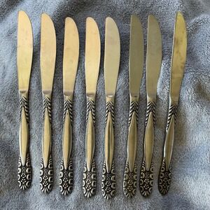 Vintage Stainless‎ Steel Floral Handle Serrated Dinner Knives - Set of 8 - Japan